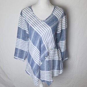 Habitat Striped Blue and White Linen Women's Tunic Top Size S